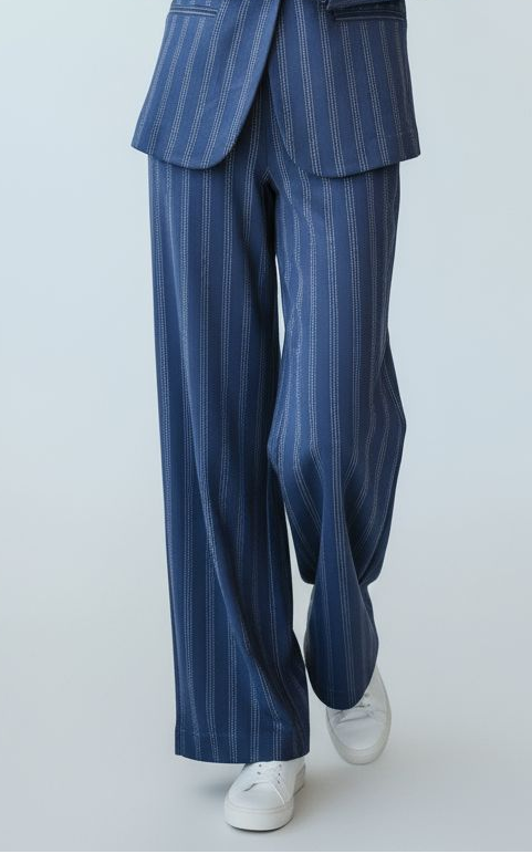Pantalon ICHI bleu et rayure fine face