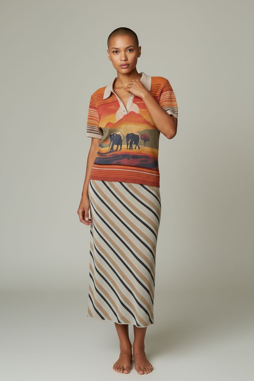 Polo Desigual "éléphant" colore orange jaune blanc