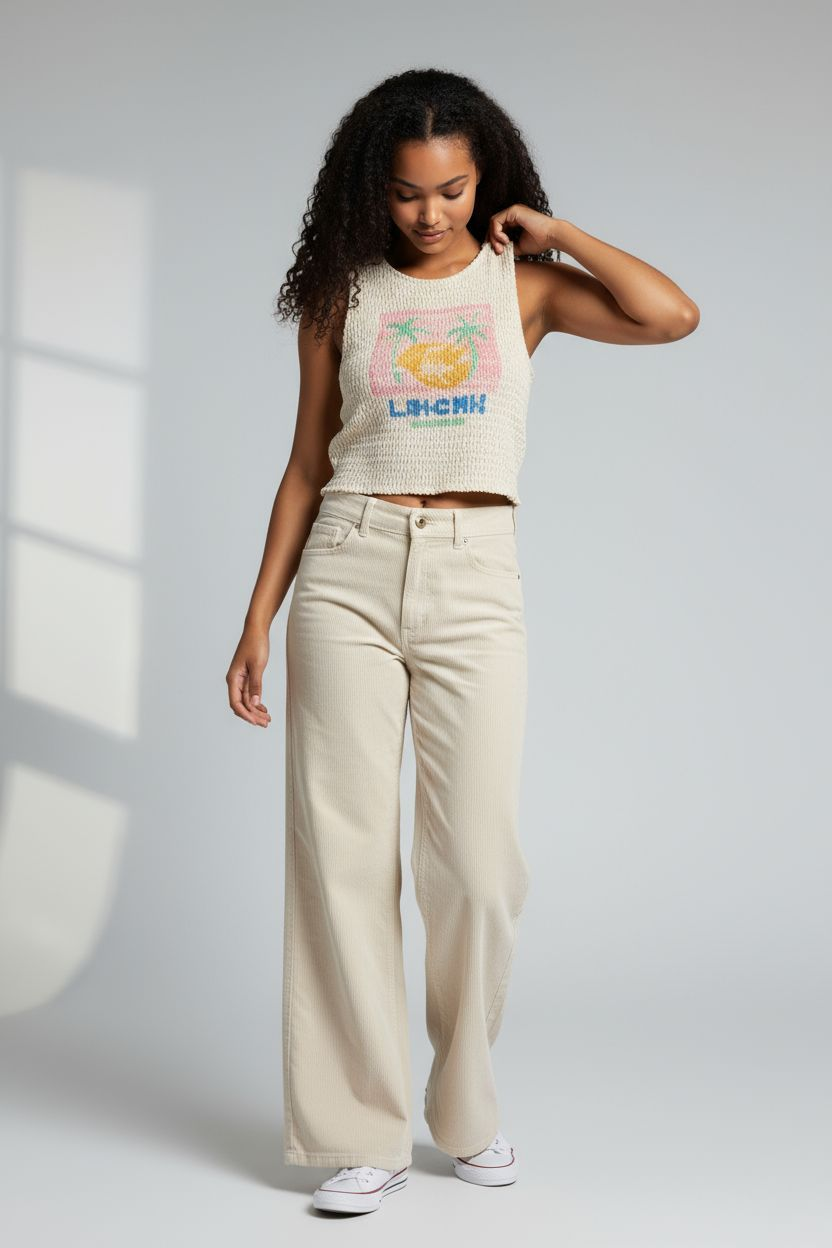 Pantalon billabong blanc/beige en corduroy et camisole Billabong "limone"