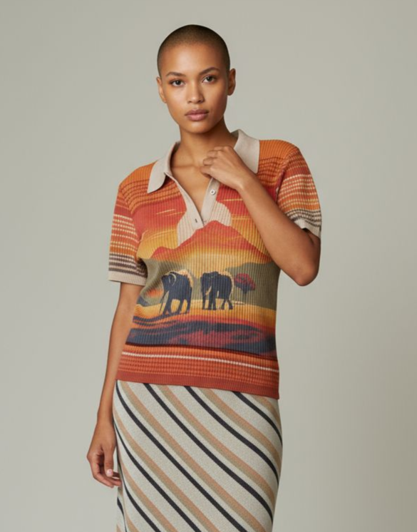 Polo Desigual "safari" colore orange jaune blanc focus