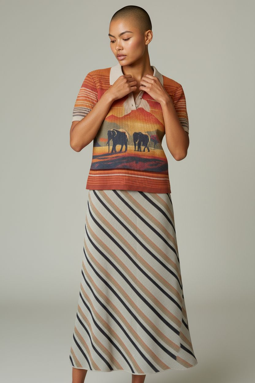 Polo Desigual "safari" colore orange jaune blanc face et jupe Billabong a rayures