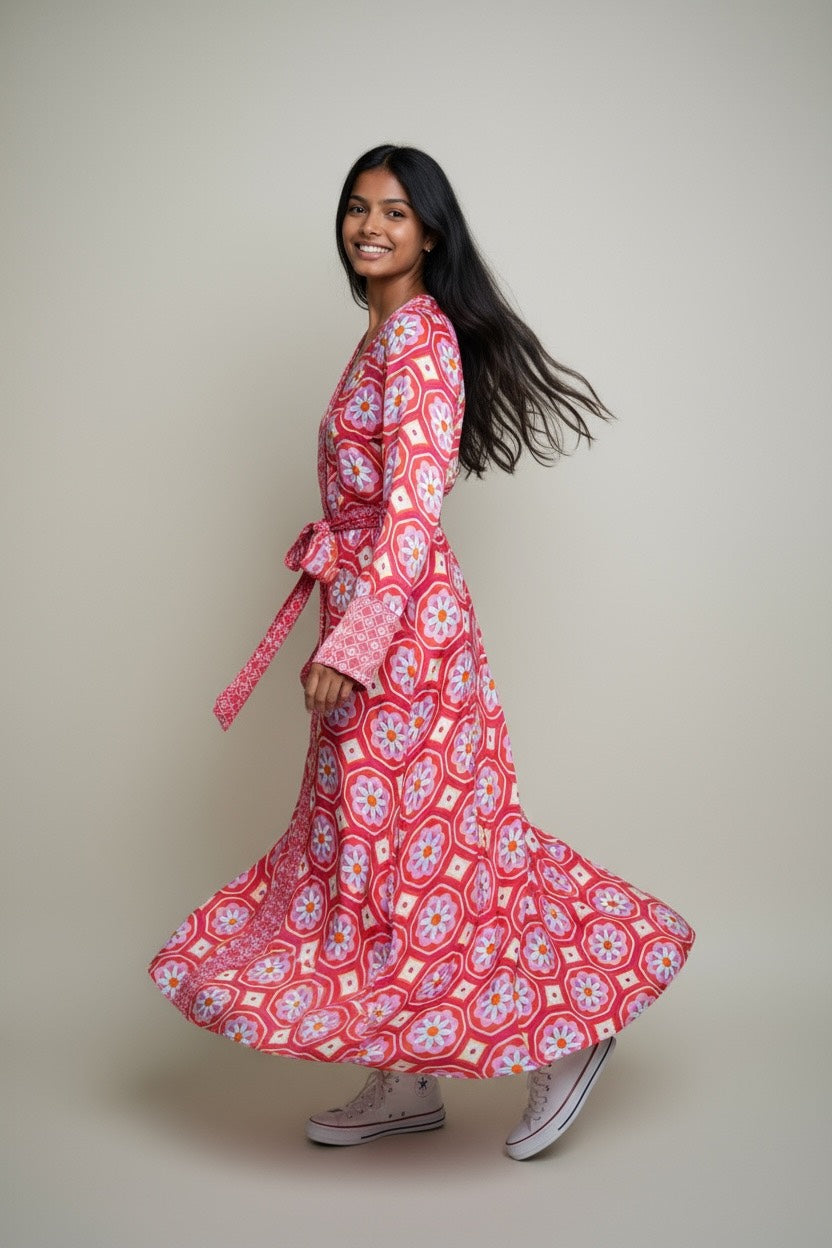 Robe rétro longue rose MDM