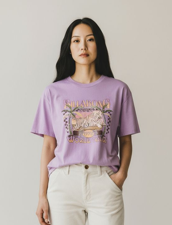 T-shirt vintage rose Billabong imprime tigre close up