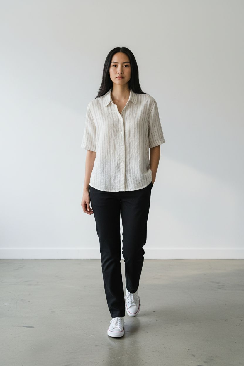 Chemise en lin Samsoe blanc et beige