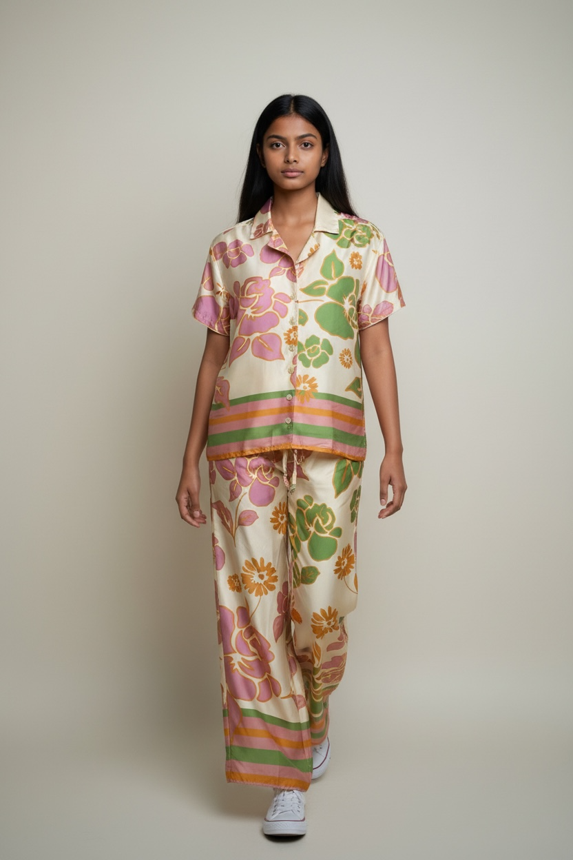 Chemise Maaji manches courtes blanc-vert-rose