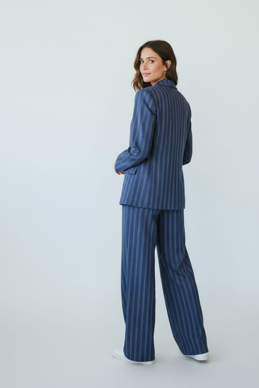 Ensemble ICHI bleu et rayure fine complet dos