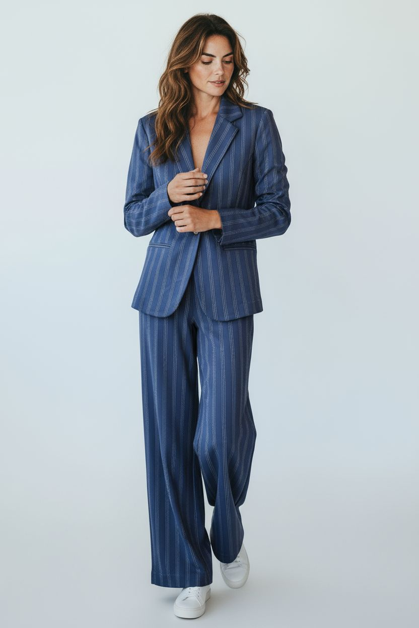 Ensemble ICHI bleu et rayure fine complet