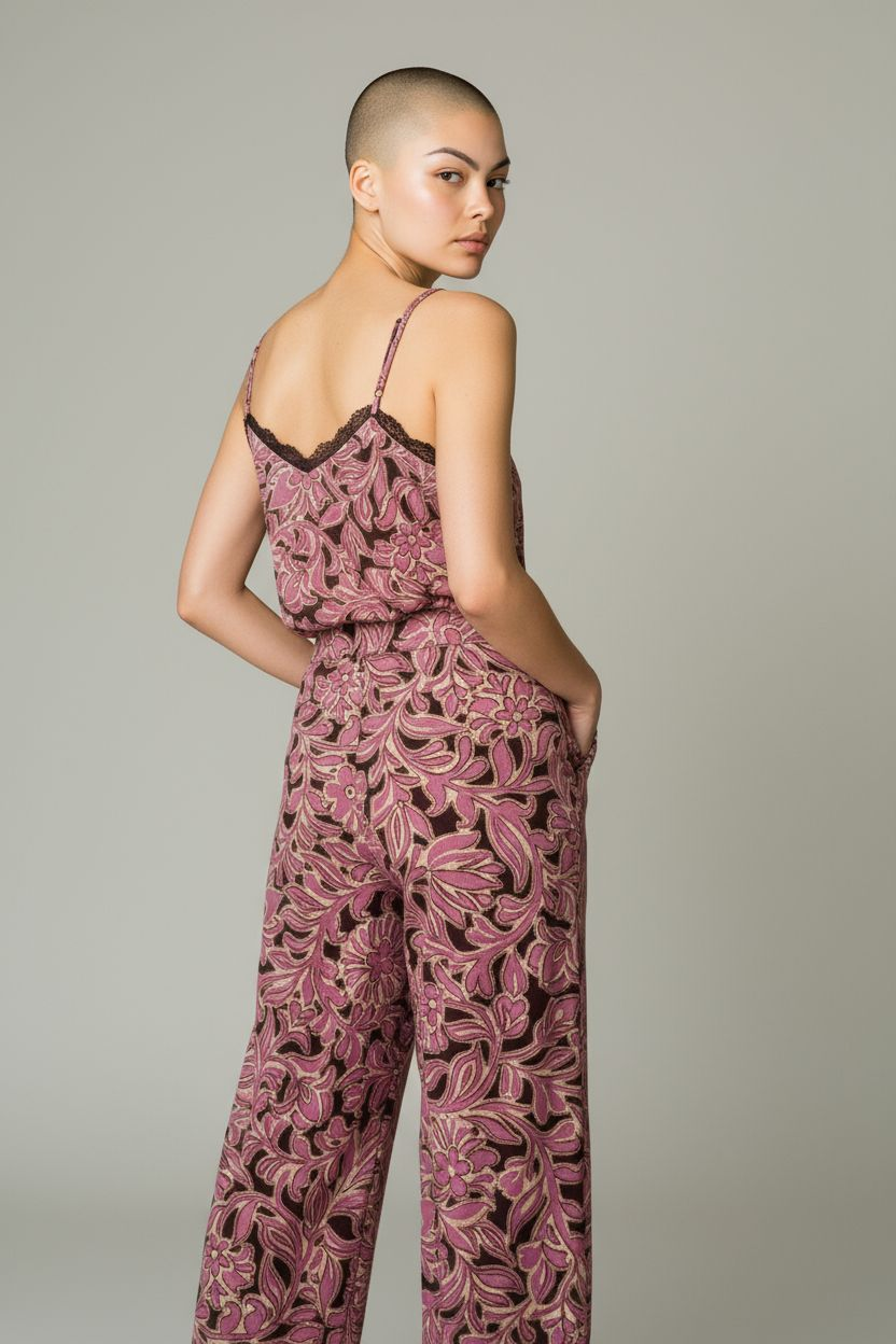 Ensemble Molly Bracken effet velours rose camisole et pantalon dos