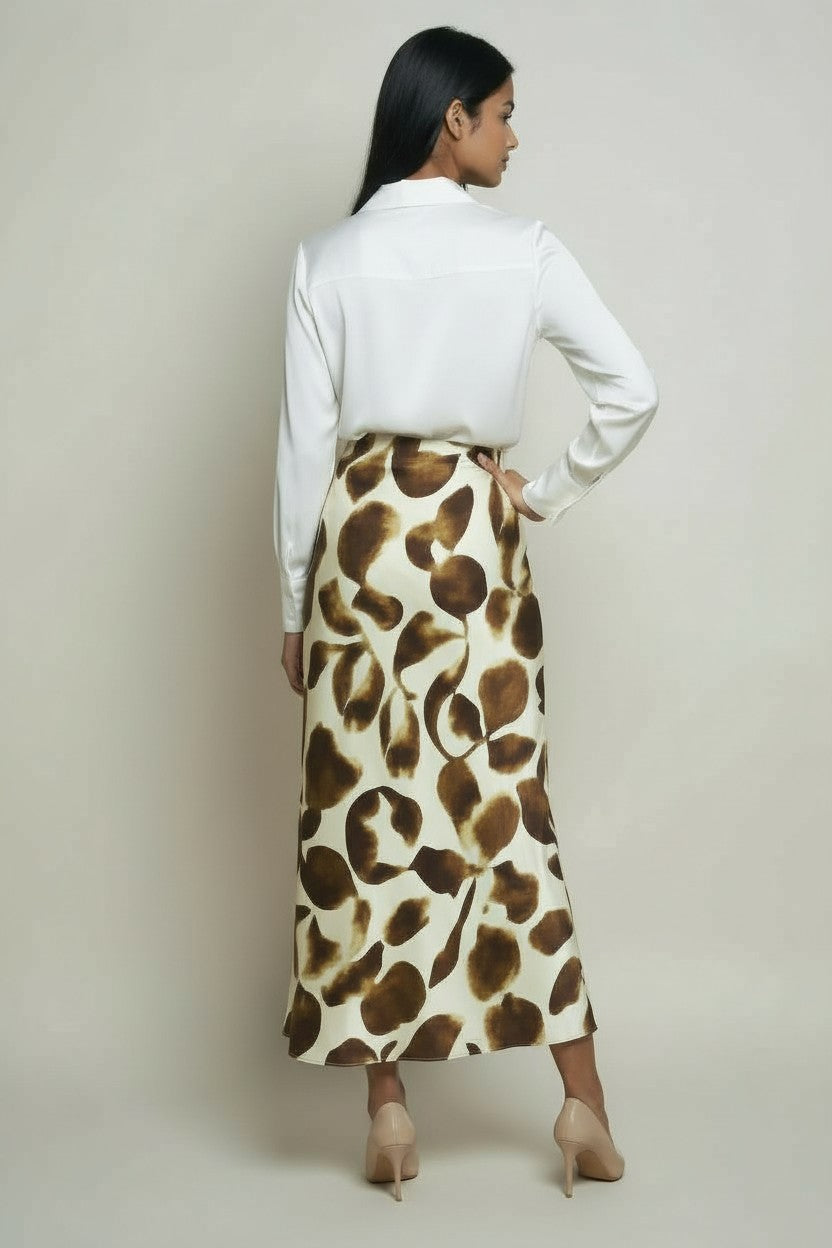 Jupe Rails blanche et marron fluide et satinée