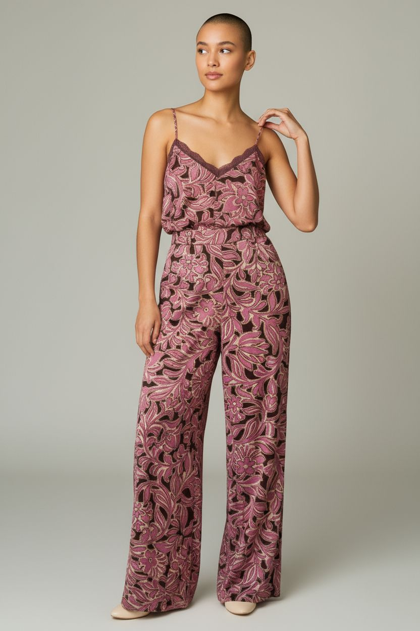 Pantalons Molly Bracken Rose effet velours face