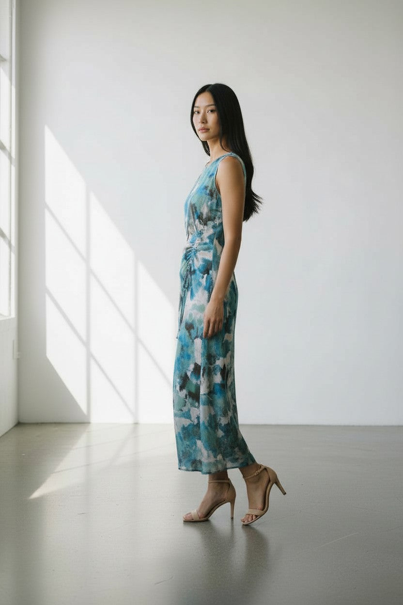 Robe Rails Robe longue Rails – Imprimé fleuri bleu, coupe ajustée – Solo Échantillons